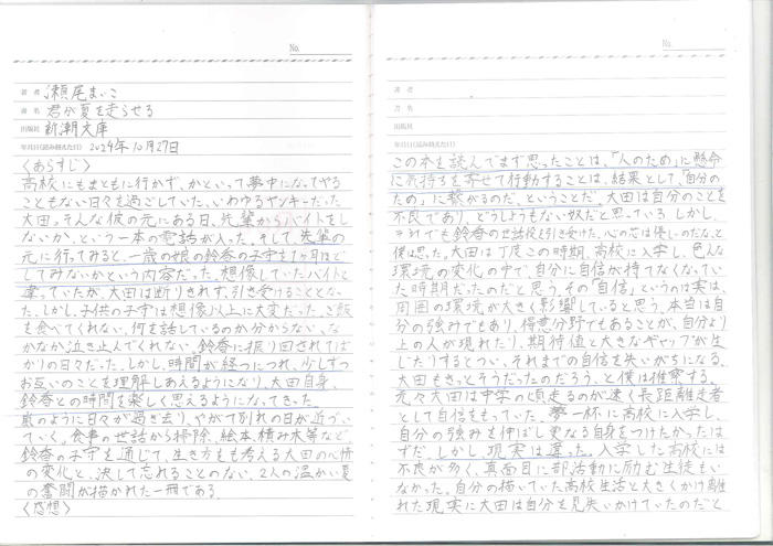 生徒のリーディングメモ1